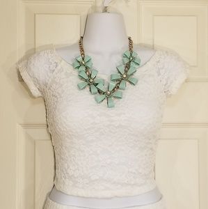 Express One Eleven White Lace Crop Top